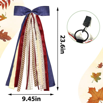 Large Blue Buffalo Plaid Ribbons Bow for Wreath, Red Orange Fall Fabric Ribbons Set Assorted Lace Ribbon Navy Clip-On Wreath Sash Ribbon Bundle for Thanksgiving Home Indoor Outdoor Decor - Crafty Corner