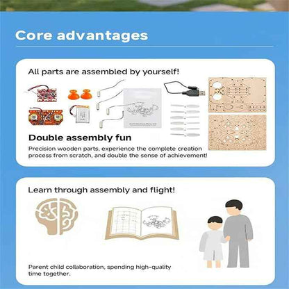 Upgraded DIY Wooden Building Blocks Flying,Wooden Drone Model Kit,Remote Control Aircraft Training,Creative Aircraft(2PCS)