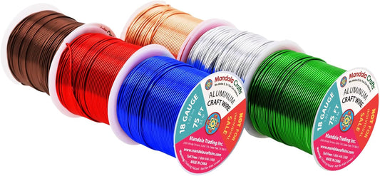 Mandala Crafts 18 Gauge Anodized Aluminum Craft Wire for Jewelry Making - 450 FT Colored Flexible Silver Copper True Blue Brown Red Kelly Green Wire - Bendable for Bonsai Armature Crafting Sculpting - Crafty Corner