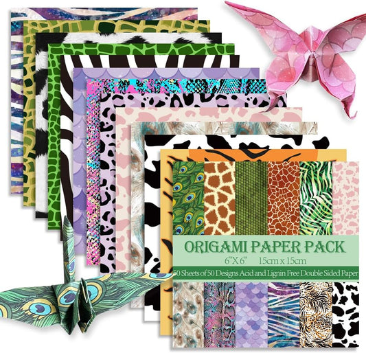 Square Origami Paper 6x6 Double Sided 50 Sheets 50 Colors 70GSM Origami Kit Japanese Chiyo Easy Fold Arts Crafts DIY Handwork Beginner Animal Fur - Crafty Corner
