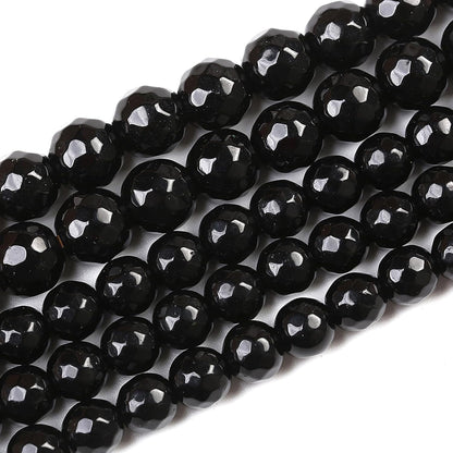45pcs 8mm Natural Faceted Black Agate Stone Beads for Jewelry Making Energy Healing Beads DIY Bracelet Necklace Accessories 15" (8mm, Faceted Black Agate)