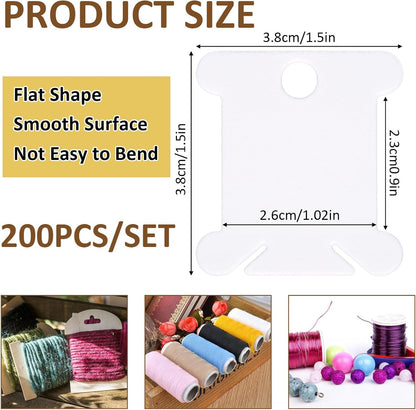 200 PCS Embroidery Floss Bobbins, Plastic Embroidery Floss Organizer, White Sewing Machine Bobbin for Cross Stitch, Thread Holder Sewing Storage for Sewing Thread, Needlework Supplies