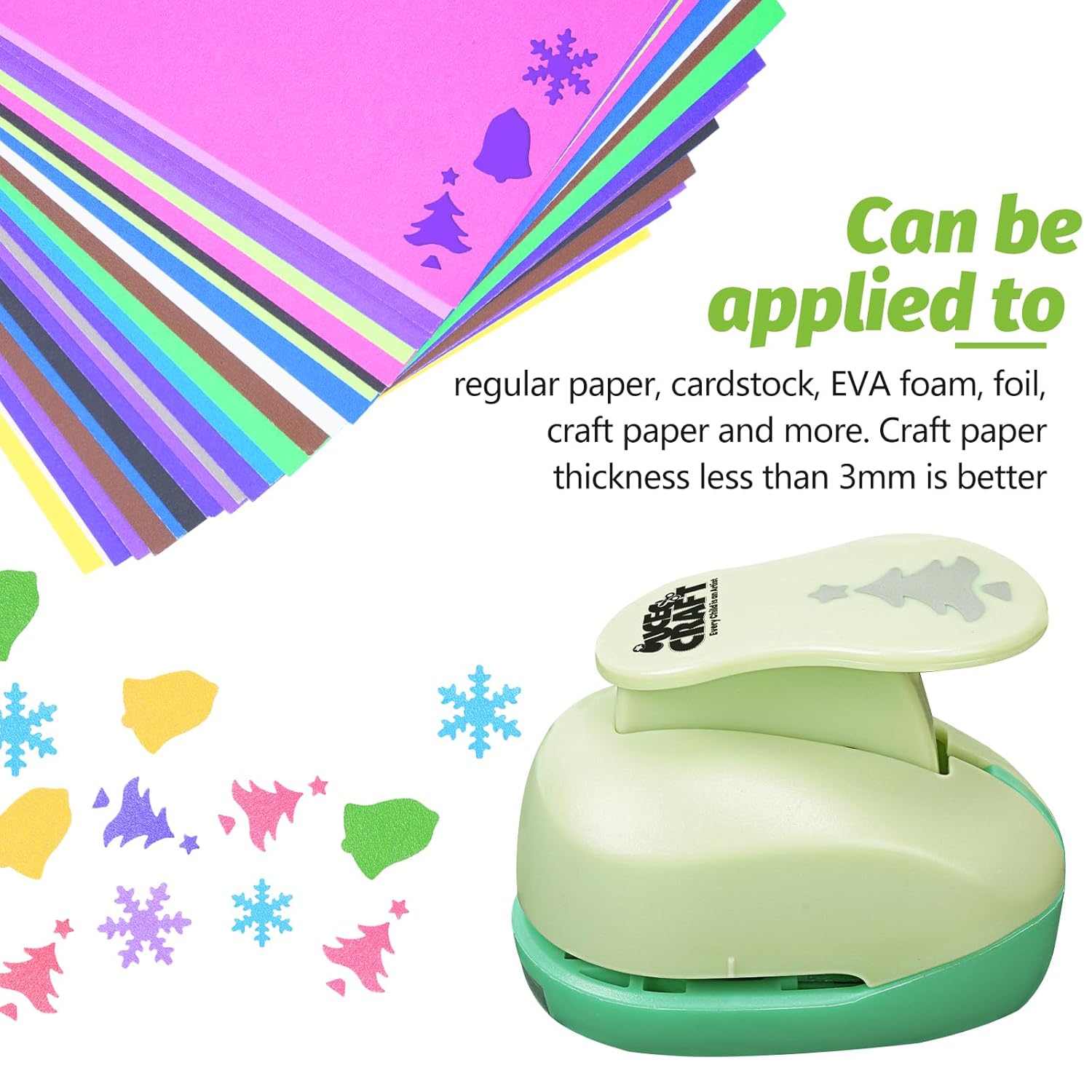 UCEC Hole Punch 1 Inch Craft Christmas Snowflakes Bells Shapes 30 Pieces Hole Puncher for Crafts Set with Craft Paper Cardstock, Mix Shape Designs Hole Puncher for Kids for Crafting Scrapbooking - Crafty Corner