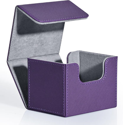 ZLCA Card Deck Box for Trading Cards, MTG Commander Deck Box Holds 120+ Single Sleeved, Leather Magnetic Card Storage Case Fits for TCG CCG Magic (Purple)
