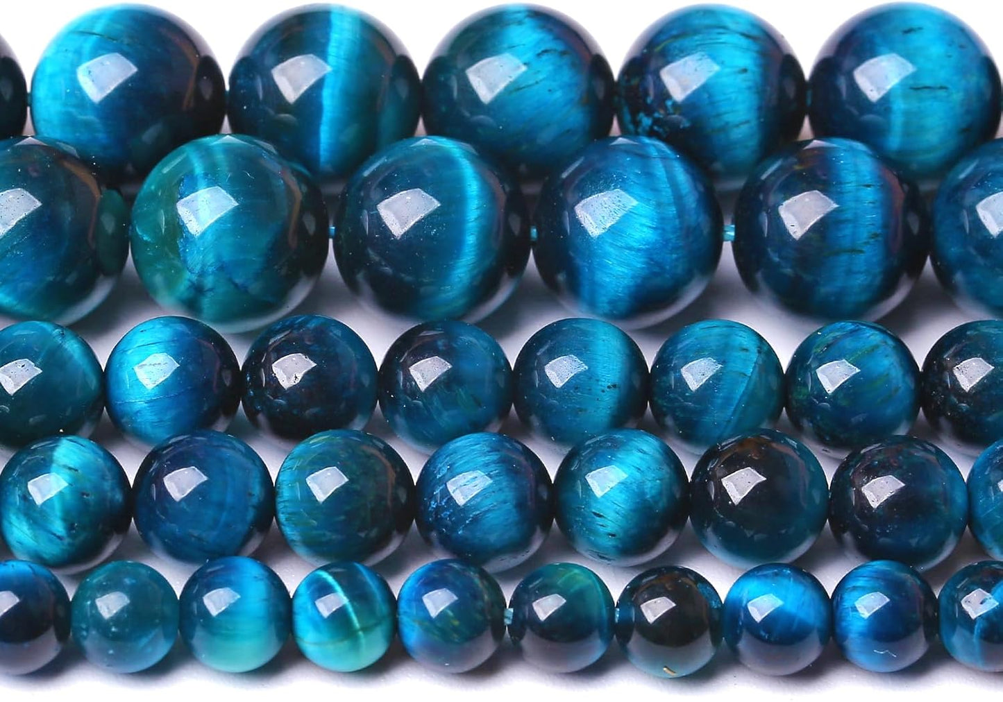 8MM 90pcs Natural Royal Blue Tiger Eye Stone Energy Healing Beads Round Loose Beads for Jewelry Making Bracelet 2 Strands 32"