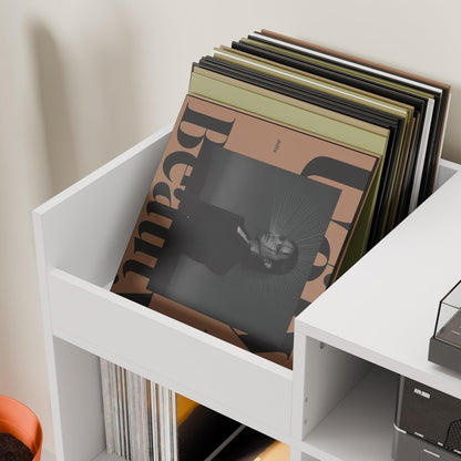 Cozy Castle Large Record Player Stand, Vinyl Storage Cabinet Mid Century Modern Turntable Stand Media Console Table Open Shelf Cube CD Album Holder Organizer for Living Room, Office, White