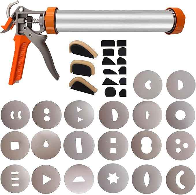 Dsyisvia Clay Roller Machine， Clay Extruder Tool with 20 Plates, Includes 12 Mug Handle Forms for Pottery Complete Polymer Clay Gun Kit，Handheld Clay Gun for Polymer Clay