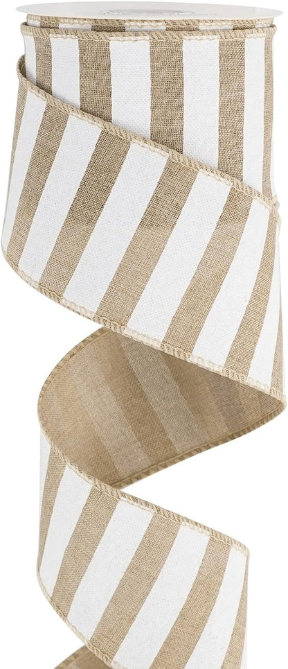 MEEDEE Burlap Ribbon with White Stripe Burlap Ribbon 2.5 Inch Wired Ribbon for Cakes Gift Basket Bow Wreath Ribbon for Rustic Front Door Wreath Baby Shower Beach Party Farmhouse Decor, 10 Yards - Crafty Corner