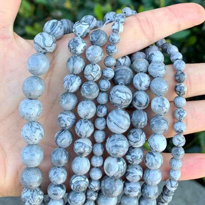 90pcs Adabele Natural Landscape Jasper Healing Gemstone 4mm (0.16 inch) Small Round Beads Gem Stone Spacer for Craft Jewelry Making GF19-4