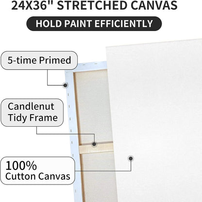 Pre Stretched Canvases for Painting 24x36 2 Pack Large Blank Canvas Boards for Acrylic Pouring and Oil Painting, 100% Cotton, 5-Time Gesso Primed