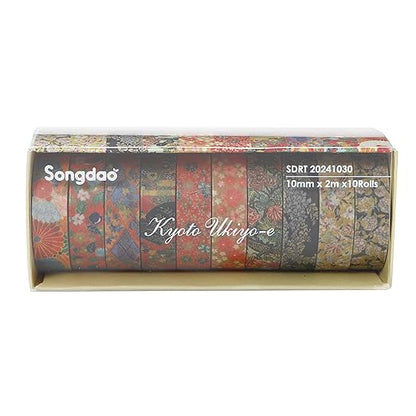 10 Rolls Ukiyo-e Style Washi Tape Set Japanese Kyoto Arts Adhesive Tapes Skinny Decorative Masking Tape Sets for Craft, Kids, Scrapbook, DIY, Gift Wrapping (Artisan Spirit)