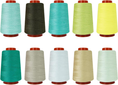 10 Pcs Sewing Thread, All Purpose Sewing Thread, 10 Spools Assorted Colors Each 800 Yards of Polyester Threads for Sewing Machine, Hand Stitching, Quilting, Serger (Green Color System)