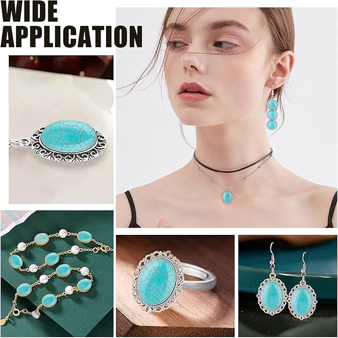 PH PandaHall 84pcs Synthetic Turquoise Stone Cabochons, 7 Sizes Blue Texture Gemstone Tiles Oval Flat Round Dome Bead Stone Cabochon Tile for Bracelet Necklace Earrings Cameo Jewelry Making, 6~40mm