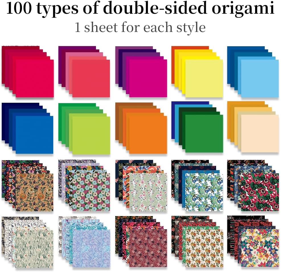 Origami Paper Kit Dobule Sided 100 Sheets 100 Colors 6 Inch Japanese Chiyo Square Easy Fold Arts Crafts DIY Handwork Origami Papers Beginner Solid Color Flower - Crafty Corner