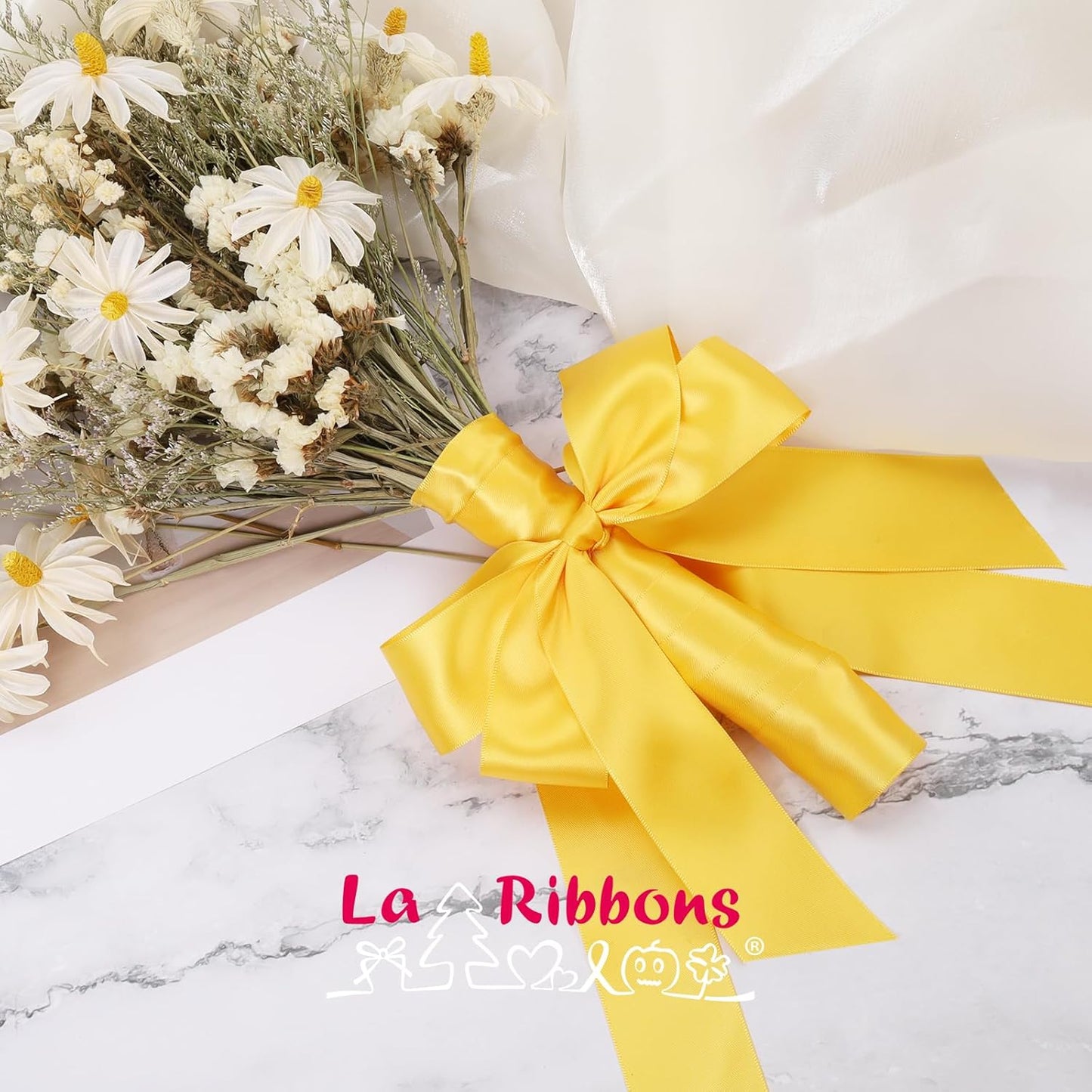 LaRibbons 1 1/2 Inch 50 Yard Double Faced Satin Ribbon,Yellow Gold Satin Craft Fabric Ribbon for Gift Wrapping Floral Bouquets Wedding Party Decoration - Crafty Corner