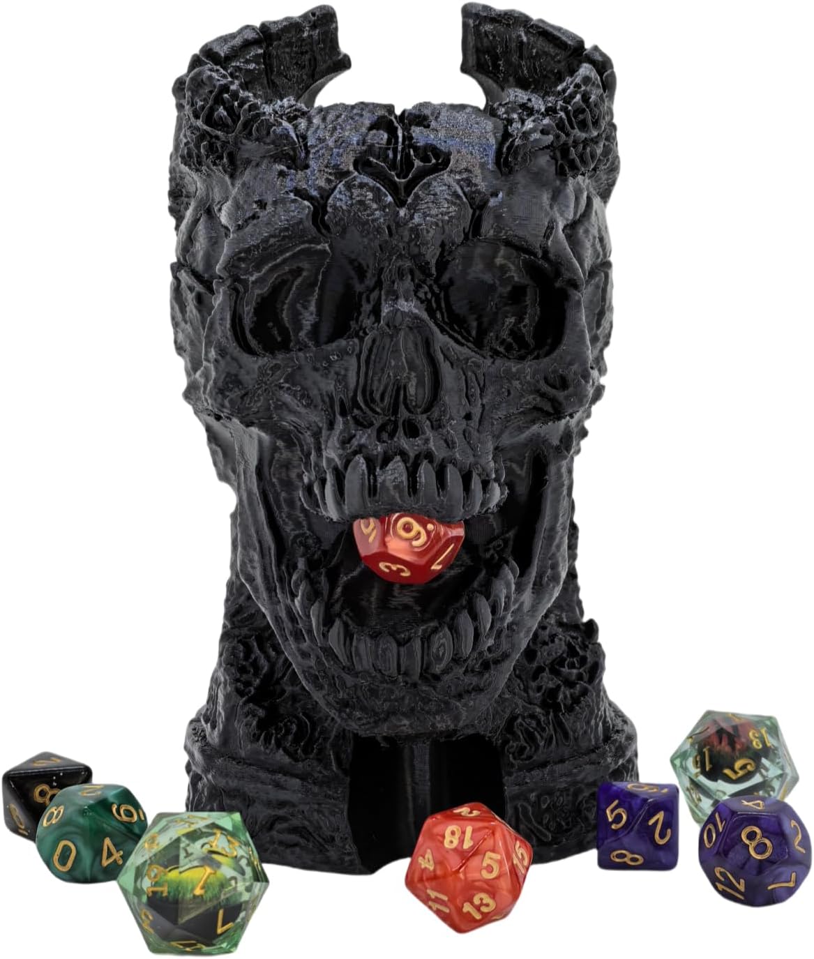 Dark Skull Dice Tower Dungeons and Dragons RPG abletop Roleplaying Game Jail D&D (Random 7PCS D20 Dice Set Included) Black