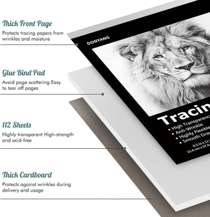 Tracing Paper 8.5x11 inch, 112 Sheets Transparent Vellum Paper for Tracing Pads, Translucent Tracing Paper for Pencil, Marker and Ink - Trace Images, Sketch, Preliminary Drawing, Overlays, Black