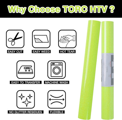 TORC Yellow Glitter HTV Heat Transfer Vinyl 2 Rolls Iron on Vinyl for T Shirts Crafts 12 inch x 5 ft