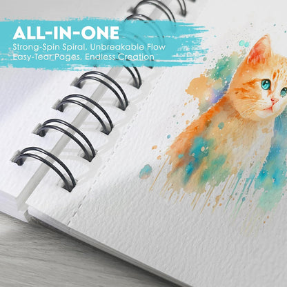 KOVIEDE 100% Cotton Watercolor Paper Pad - 30 Sheets 5.5"x8.5" Spiral Bound, 140lb/300gsm Cold Press Watercolor Sketchbook, Artist Quality Art Journal Supplies for Adults, Kids & Beginners, Purple