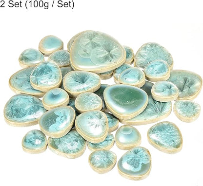 MECCANIXITY 200g Ceramic Mosaic Tiles for Crafts Bulk, Pebble Ice Green Ceramic Tiles for Mosaic Kits Garden Stepping Stone Cup Mat