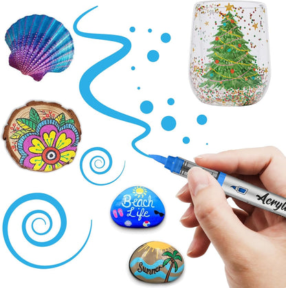 Purple Pink Acrylic Paint Pens,12 Color Paint Pens Markers,Brush Tip Paint Pens for Rock Painting Wood Glass Ceramic Canvas Stone DIY Crafts Making Art Supplies