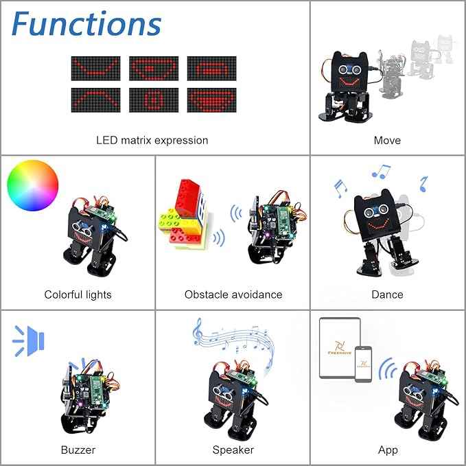 Freenove Bipedal Robot Kit for Raspberry Pi Pico W (Included) (Compatible with Arduino IDE), LED Matrix Expressions, Obstacle Avoidance, Colorful Lights, Buzzer, Speaker, App