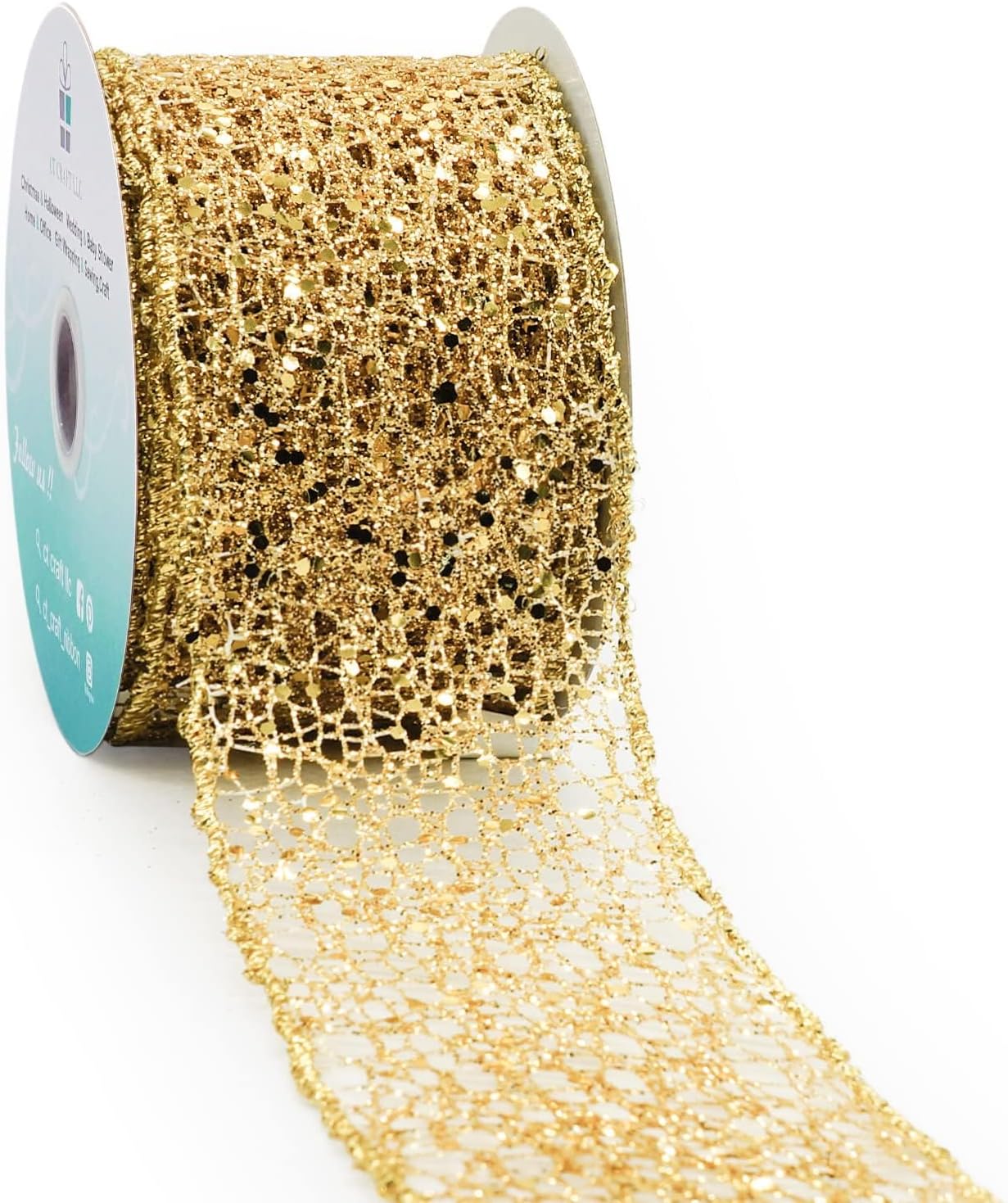 CT CRAFT LLC Sparkling Glitter Mesh Wired Ribbon 2.5" x 10 Yards Gold for Christmas Home Decor Bow Gift Wrapping DIY Crafts Wreath - Crafty Corner