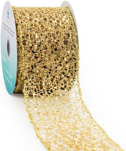 CT CRAFT LLC Sparkling Glitter Mesh Wired Ribbon 2.5" x 10 Yards Gold for Christmas Home Decor Bow Gift Wrapping DIY Crafts Wreath - Crafty Corner