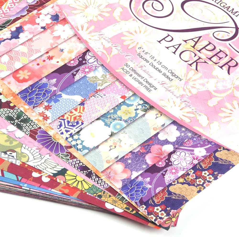 Origami Paper Kit 50 Sheets 70GSM 6 Inch Square Double Sided Color 50 Vivid Japanese Washi Chiyo Colors for Hand Crafts Origami Paper Arts Creativity.Japanese Sakuras - Crafty Corner