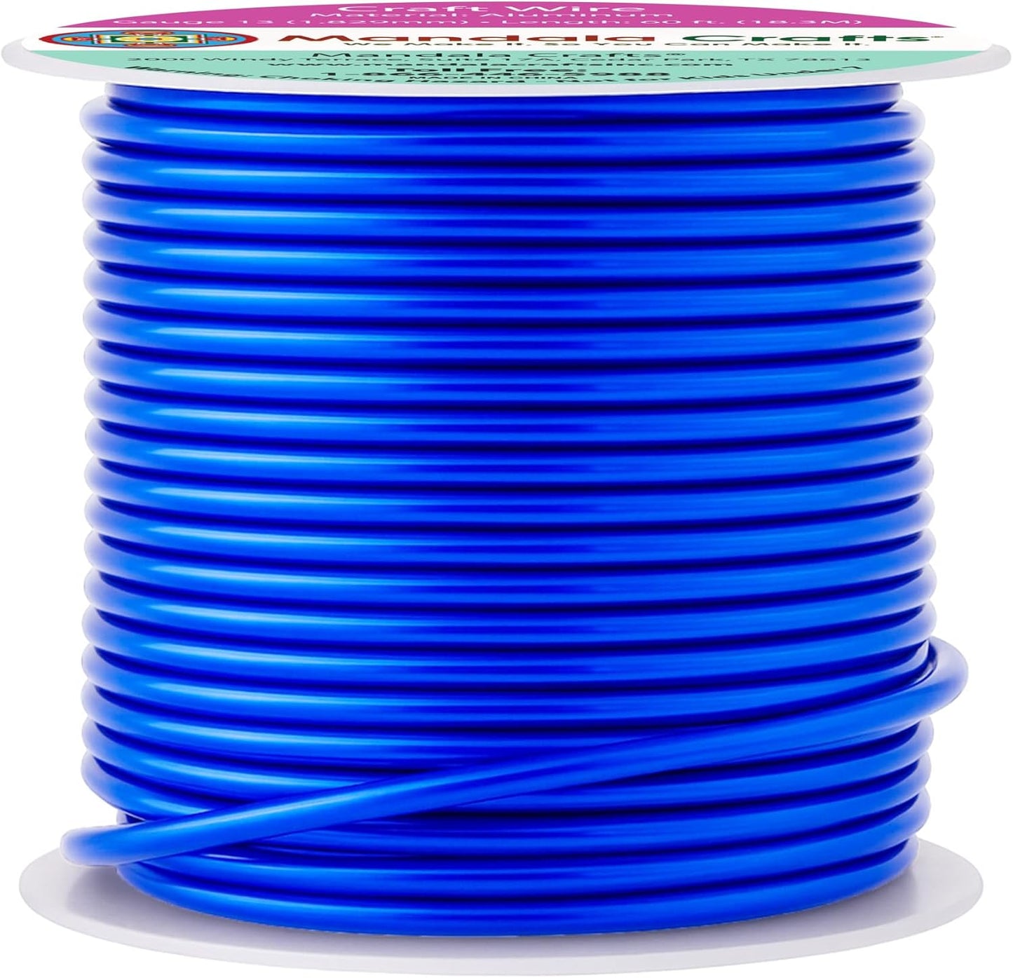Mandala Crafts 13 Gauge Anodized Aluminum Craft Wire for Jewelry Making - 60 FT Colored Flexible True Blue Wire - Bendable for Bonsai Armature Crafting Sculpting - Crafty Corner