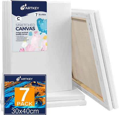 Stretched Canvases for Painting 12x16 Inch 7-Pack, 10 oz Triple Primed Acid-Free 100% Cotton Blank Canvas, Rectangular Canvas for Oil Paint Acrylics Pouring & Wet Art Media