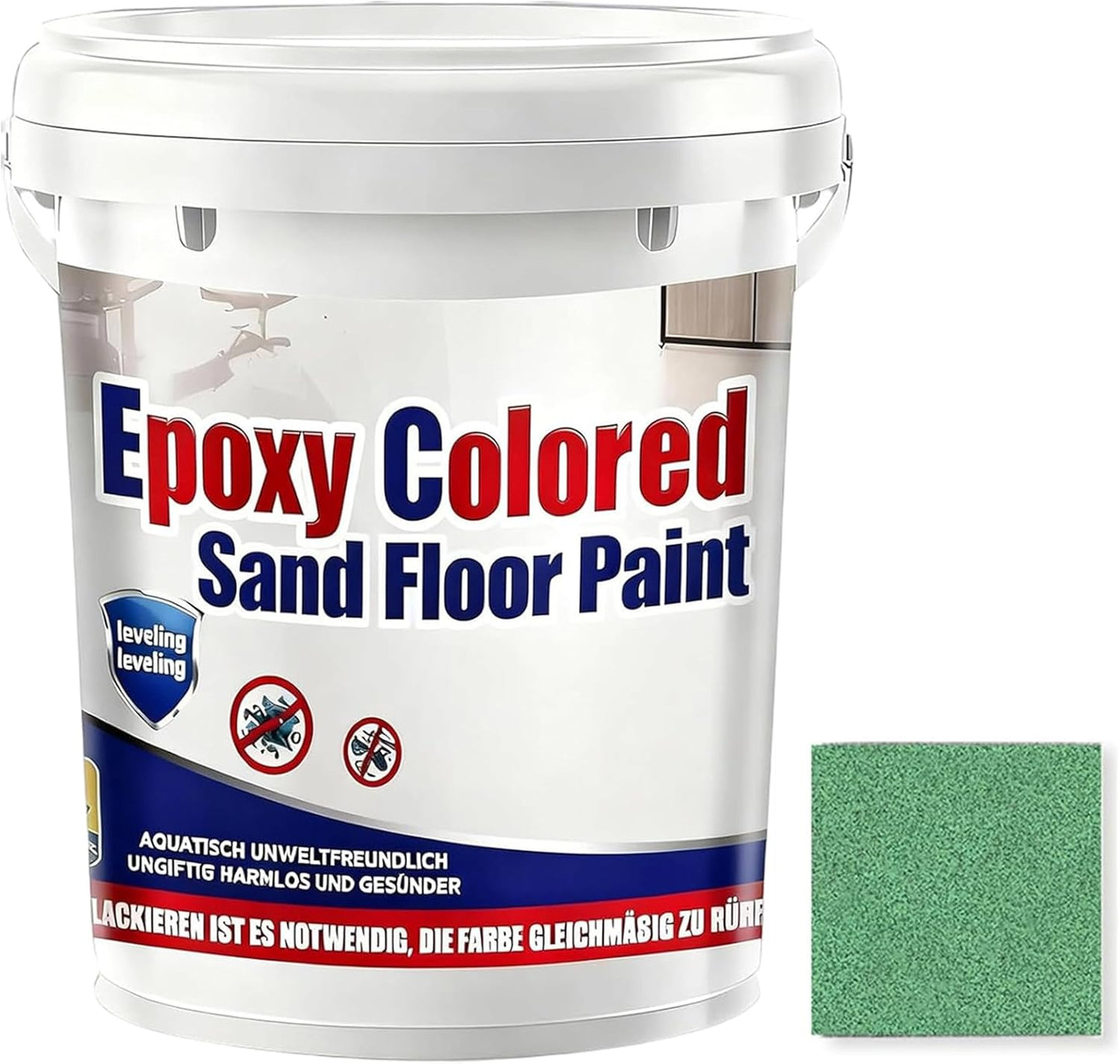 Epoxy Colored Sand Floor Paint, Epoxy Floor Paint for Concrete, High Gloss Marble Effect Coating, Waterproof Non-Slip Concrete Paints, Suitable for Indoor/Outdoor Use (Green,128 oz/4 kg)