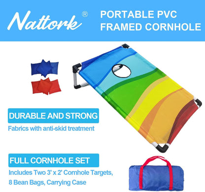 Portable Cornhole Set with 2 Collapsible Cornhole Boards, 8 Cornhole Bean Bags and Carrying Case for Yard Toss Game, Indoor Outdoor Camping Games for Adults Family (3 x 2-feet)
