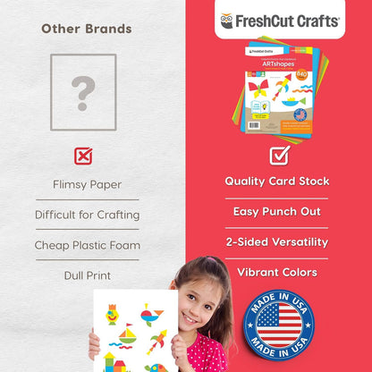 ARTshapes 840 pc Creative Paper Shapes Pack with 70+ Idea Guide - US Made Card Stock - Punch Out Funky DIY Craft Supplies for Whimsical Art Designs, Paper Crafts, and Pattern Play 5 Bright Colors - Crafty Corner