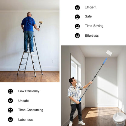 10 Ft Extension Pole +Joint Angle Adaptor, Paint Roller Stainless-Steel Threaded Splicing Extension Poles for Hand Drywall Sander Wall Cleaning and Polishing Paint Roller Brushes (10 Feet)