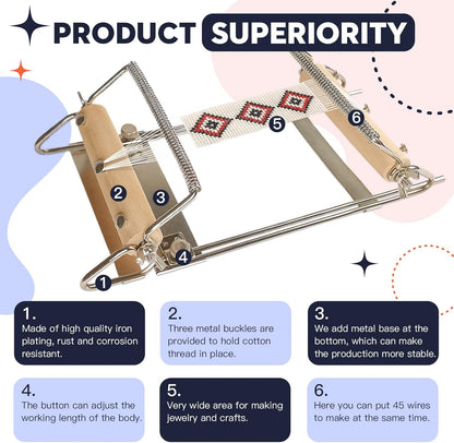 INDIVSHOW Adjustable Bead Loom,Seed Bead Loom Kit Includes Thread,Beading Needles, 8000 Grains Czech Beads,Calipers, Thimble,Yarn Scissors for Adults Kit,Bracelet Making Kit