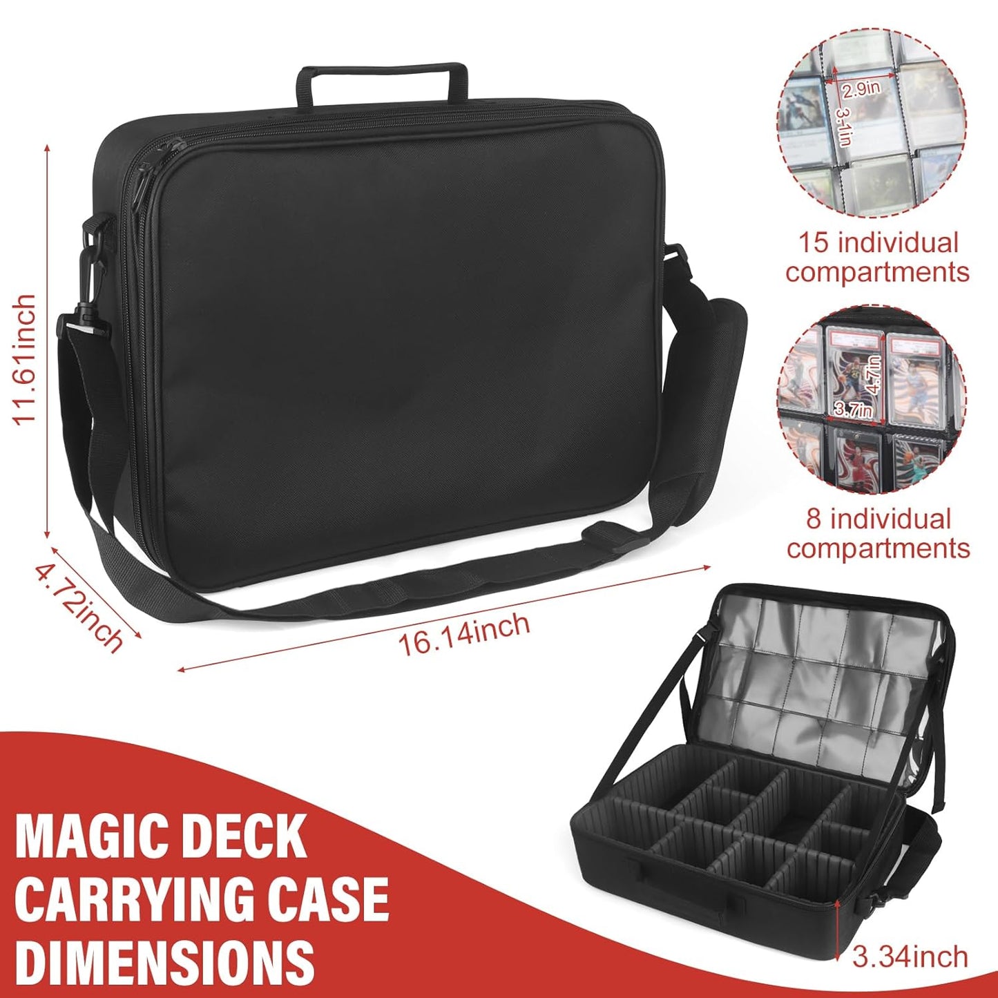 Xykzra MTG Bag Card Storage Box for 2000+ Cards,3-Layer Card Deck Box with Dividers and Shoulder Straps,Trading Card Case Fits for MTG/TCG/Magic/Sports Cards - Black