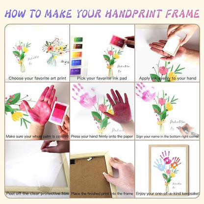 Physkoa Handprint Flower Craft Kit for Kids–12"x16" Art Gift with Wood Frame–Keepsake for Mom or Grandma–Meaningful Birthday or Thank You Gift (2 Art Styles Included)