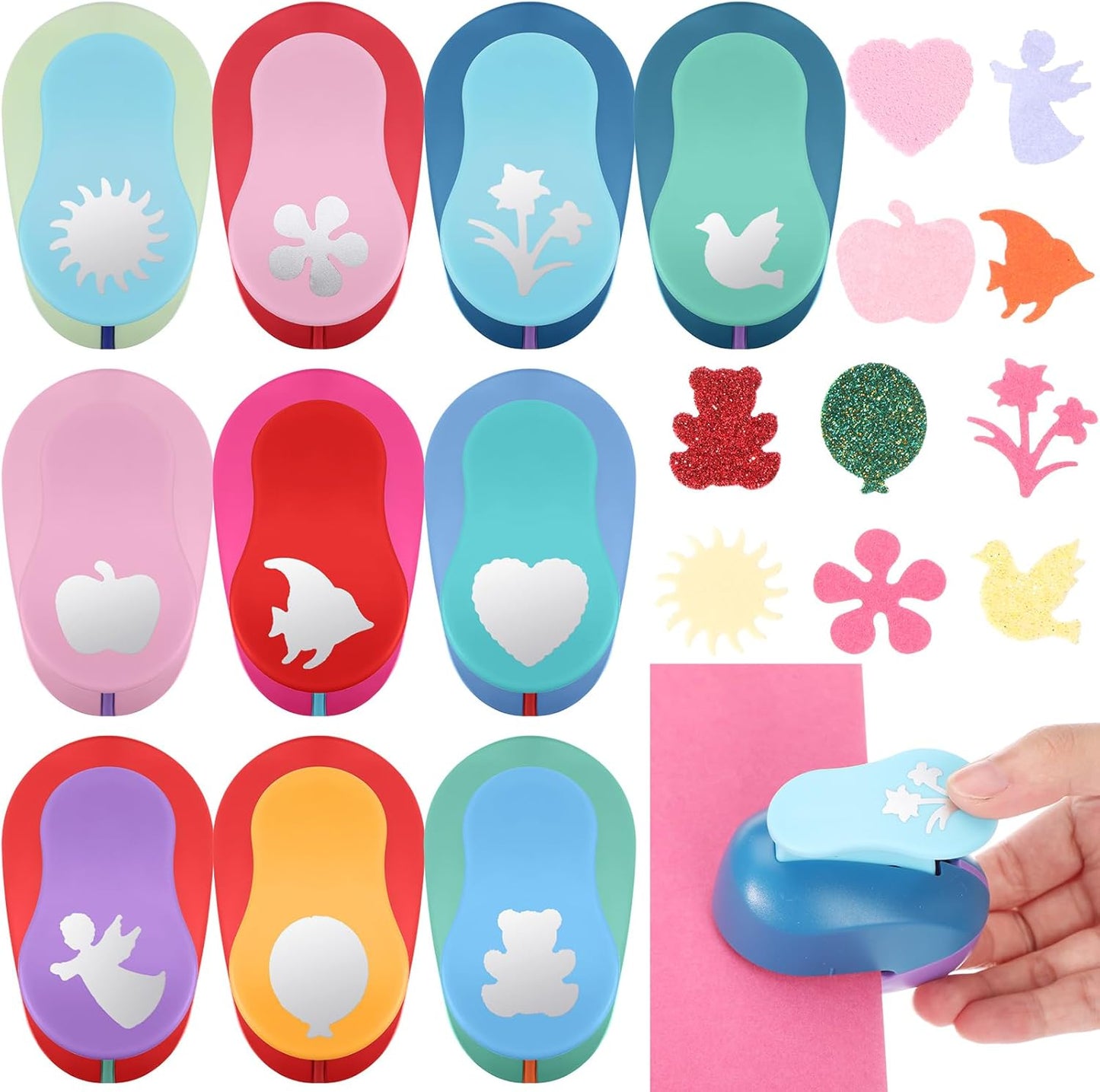 Harloon 10 Pcs Craft Hole Punch Shapes 1 Inch Paper Punch Hole Mix Shapes Cutters for Paper Crafting Scrapbooking Kids Teacher Office Supplies (Rich) - Crafty Corner