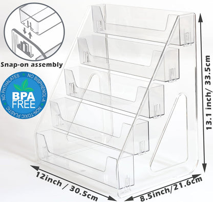 Card Display Stand set of 2, Clear 5-Tiered Shelf For Greeting Card, Stickers, Postcard, Sports Graded Card, Football Baseball Basketball Cards, Table Top Holder Display Rack For Psa Slabs (2 Pack)