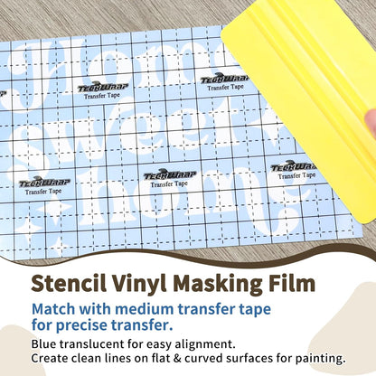 TECKWRAP Blue Stencil Vinyl Adhesive Masking Film with Anti-Bleed Technology & Black Grid Transfer Tape, 12”X12” 10 Sheets/Style, Permanent Adhesive Vinyl, DIY Decals, Signs, Windows, Stickers
