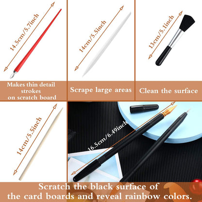 Scratch Painting Art Tool, 9 Pieces Scratching Drawing Tool Set, Including Artist Glove, Tool Bag, Scratch Coloring Pens, Plastic and Wooden Stylus, Scraper, Clean Brush
