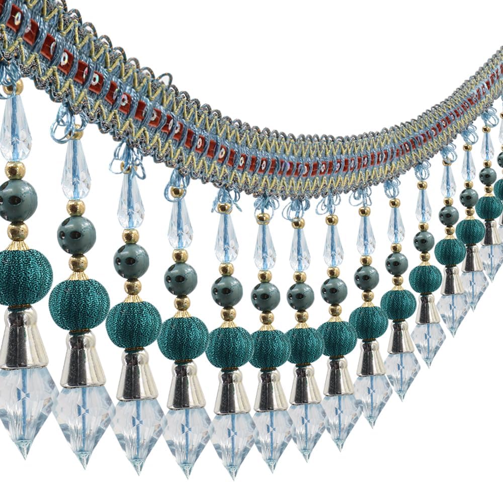 3yards Beading Fringe Trimming Long Beads Tassel Curtain Trim Ribbon Trim for Cover Edge Decorative (blue) - Crafty Corner