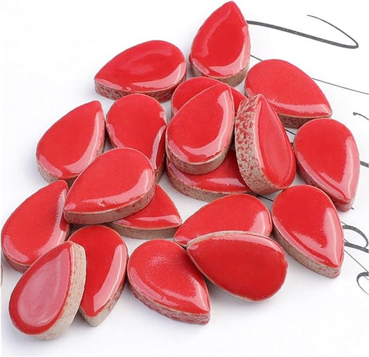 1.1lb Raindrops Ceramics Mosaic Tiles for DIY Crafts Home Decoration, 0.47"x 0.75" DIY Mosaic Tile Kits for Craft Plates Flowerpots Vases Cups Mosaic Making Supplies Art Projects (Red)