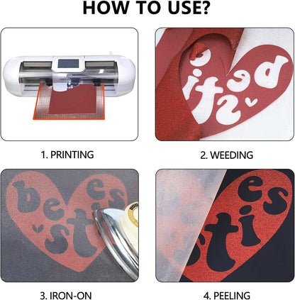 guangyintong Glitter Red Heat Transfer Vinyl HTV Rolls, 12" x 8ft Iron on Vinyl for T-Shirts Glitter Red HTV Vinyl for All Cutter Machines Easy to Cut & Weed for Heat Vinyl Design