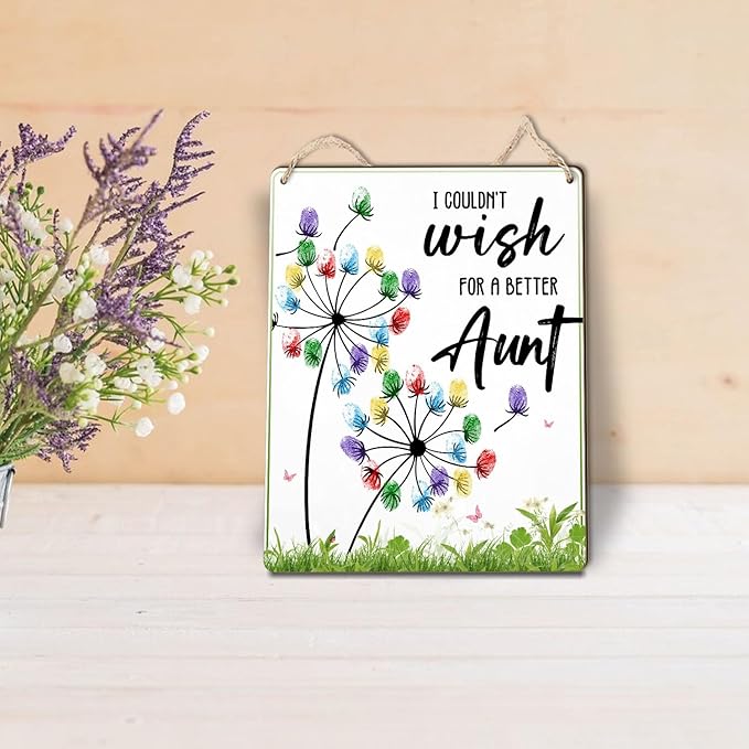 Dandelion DIY Fingerprint Art Hanging Sign, DIY Baby's Fingerprints Hanging Sign Gifts for New Aunt, First Time Auntie with Baby Finger Print Art Craft, Keepsake Gifts for Aunts from Kids Todders