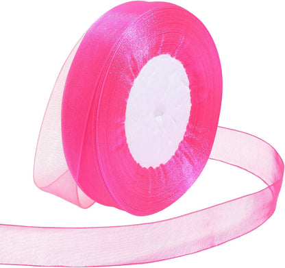 Ribbon for Gift Wrapping 3/4 inch Hot Pink Sheer Organza Ribbon for Flower Bouquet Tulle Thin Chiffon Ribbons for Wedding Invitations Christmas Halloween Presents Decorations Crafts 50 Yards - Crafty Corner