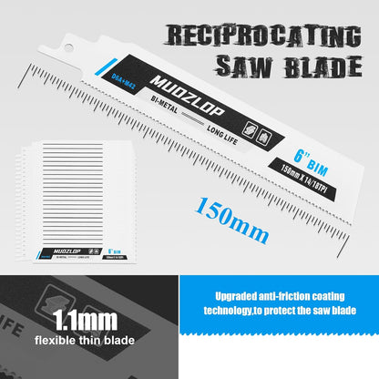 25 Pack 6 inch Reciprocating Saw Blades Set,14/18 TPI High Carbon Saw Blades, Metal Saw Blades with Organizer Case (25, 14/18TPI/150mm)