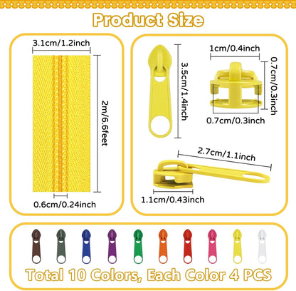 DOITEM 22.2 Yards Zippers 10 Pieces Assorted Colors #5 Nylon Coil Zipper, Sewing Zippers Endless Zips with 40 Pieces Zipper Sliders Zip Heads for DIY Sewing Tailor Craft Supplies
