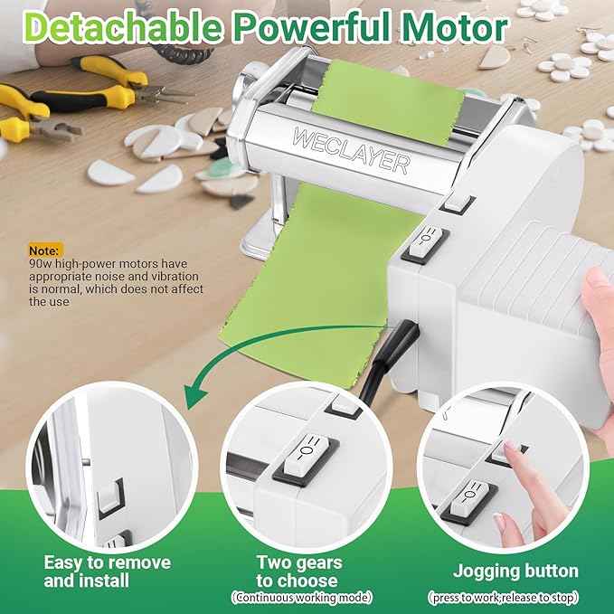 WECLAYER Electric Polymer Clay Press Machine Set,Dual Mode Clay Roller Machine,Clay Pasta Machine with 7 Thickness,Includes 100Pcs Non-Stick Sheets,Gloves,Polymer Clay Tools for Clay Earring Making
